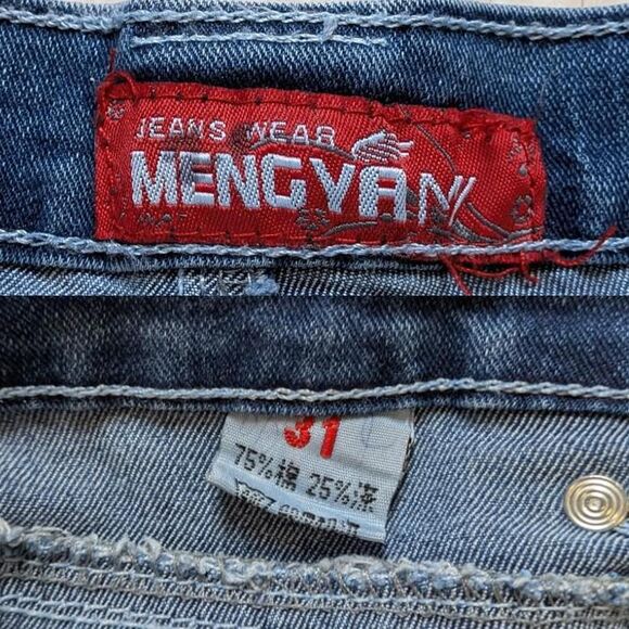 2000s Mengyan Blue Denim Capri Jeans with Silver Buckle Detail | Size 31 - Picture 7 of 7